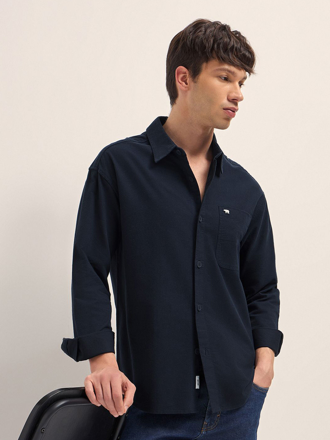 THE BEAR HOUSE Pure Cotton Spread Collar Overshirt Casual Shirt