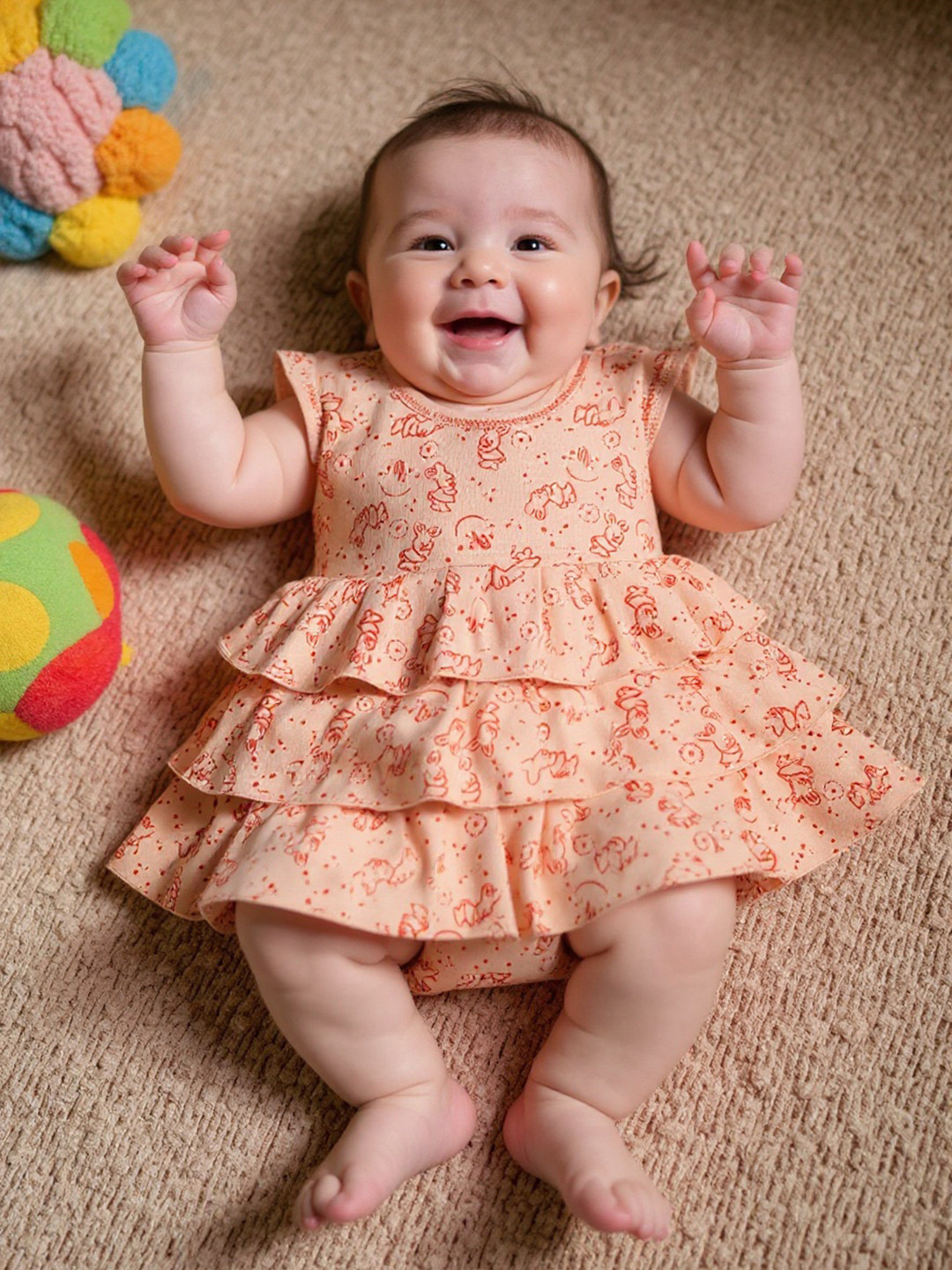 BABYMAX Infants Animal Graphic Layered Pure Cotton A-Line Dress