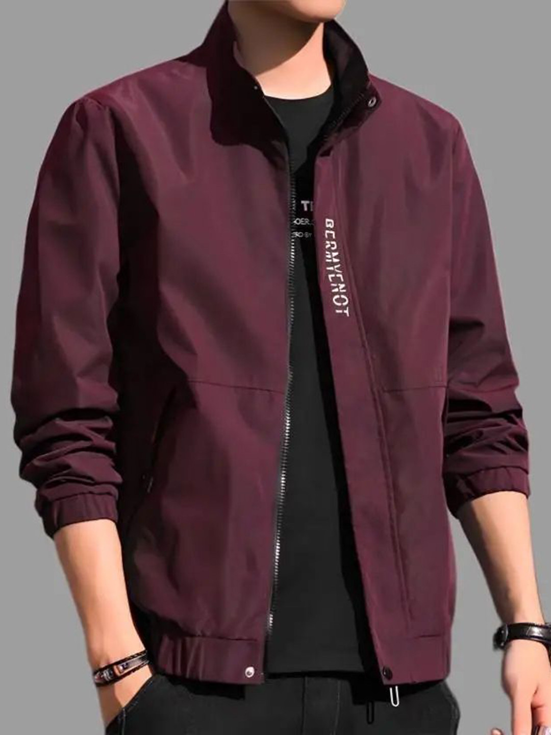 MOTREX Spread Collar Leather Jacket With Patchwork