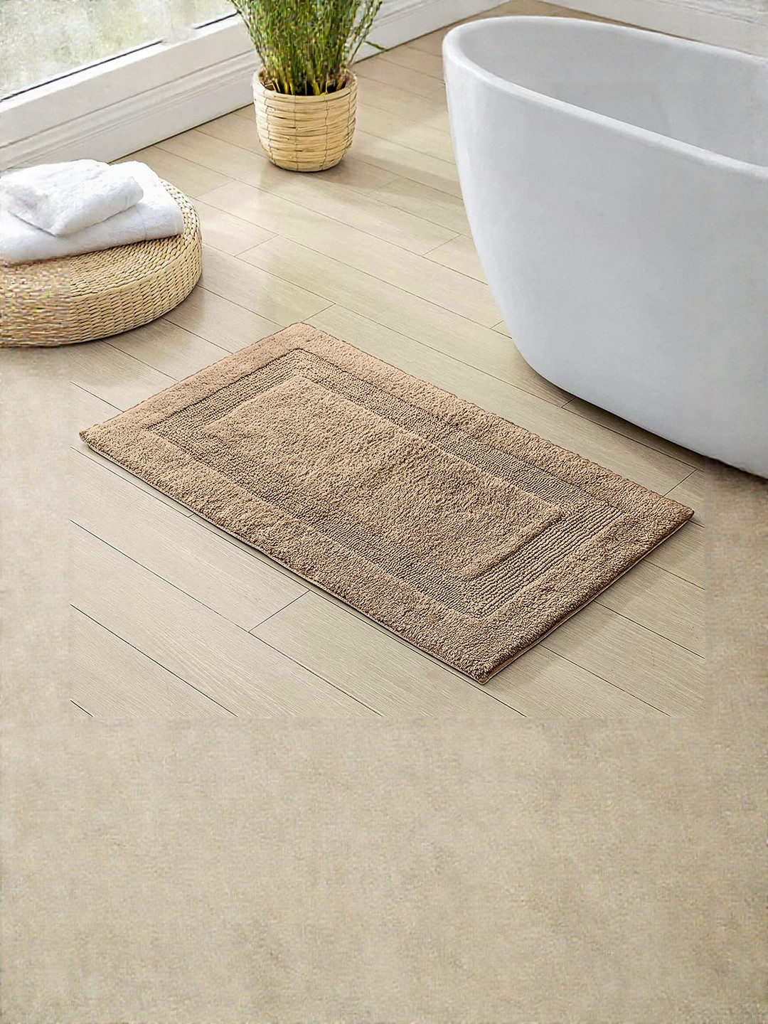 enera Oyela Taupe Cotton Non-Slip & Soft Reversible Bath Mat -  40 cm x 60 cm