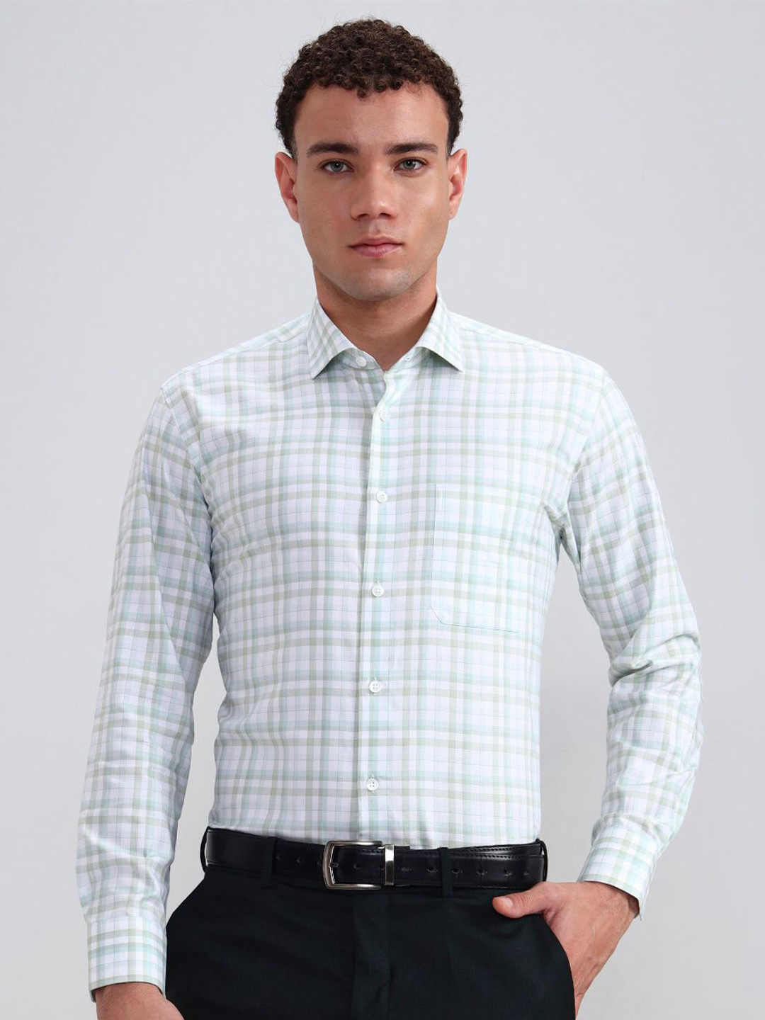 METAL Men Windowpane Checked Cotton Slim Fit Shirts