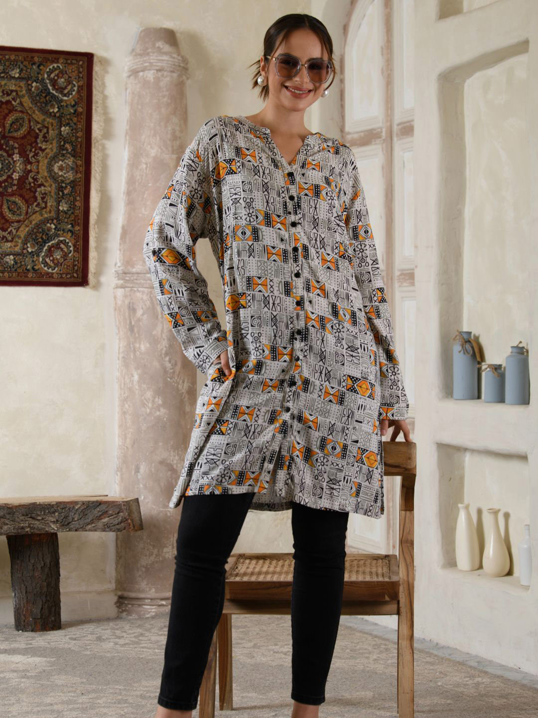 Saraj Women Geometric Printed Daily Straight Kurta