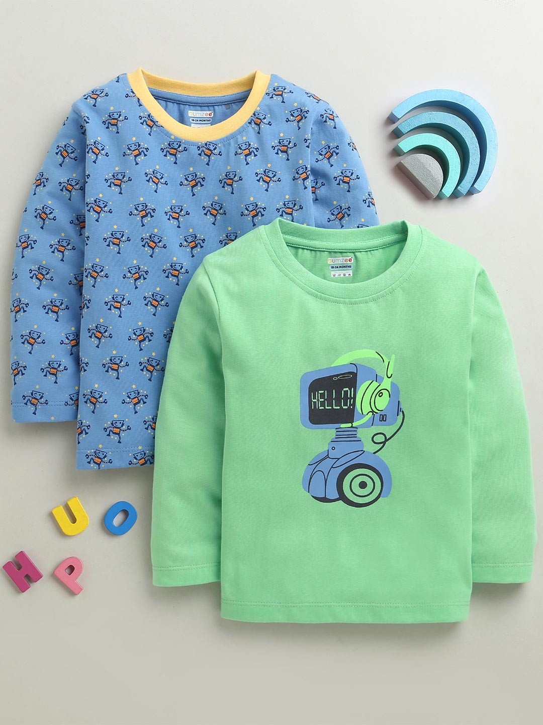 BUMZEE Boys Infants Pack Of 2 Conversational Printed Cotton T-shirts
