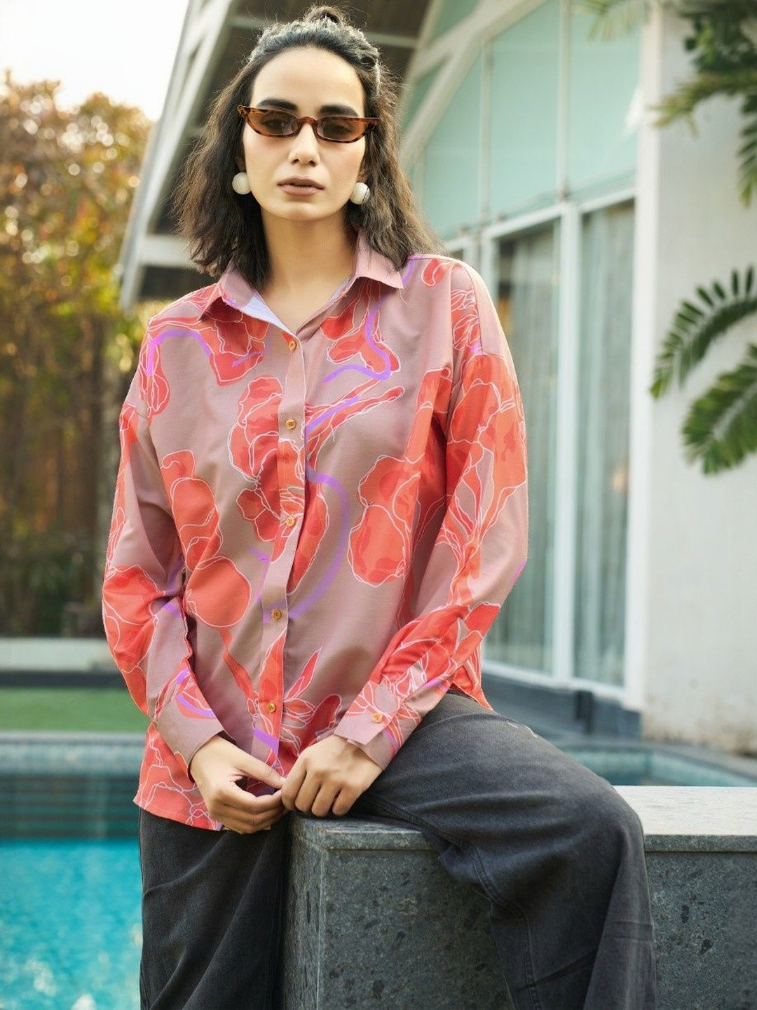 SZN Women Orange Floral  Tops