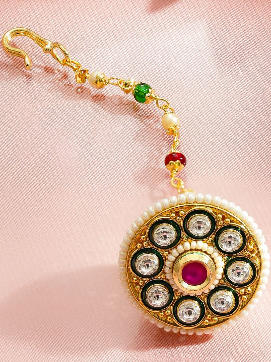 Rubans 22K Gold-Plated Kundan Studded & Pearls Beaded Maang Tikka