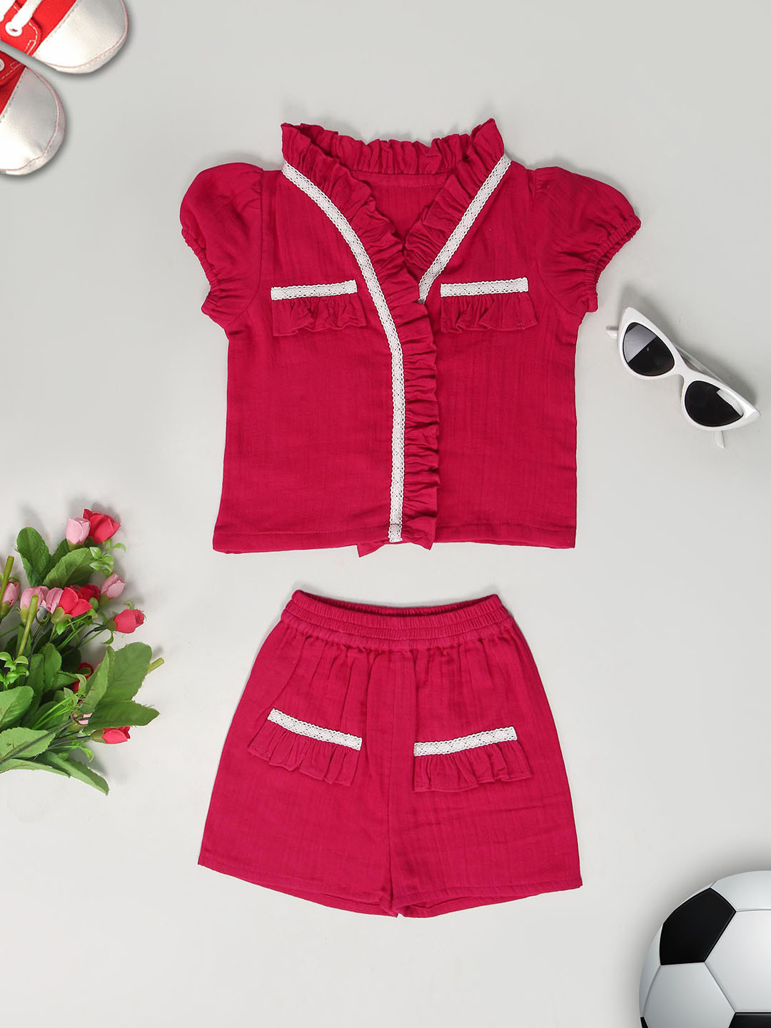 Avor Lifestyle Girls V-Neck Pure Cotton Top With Shorts