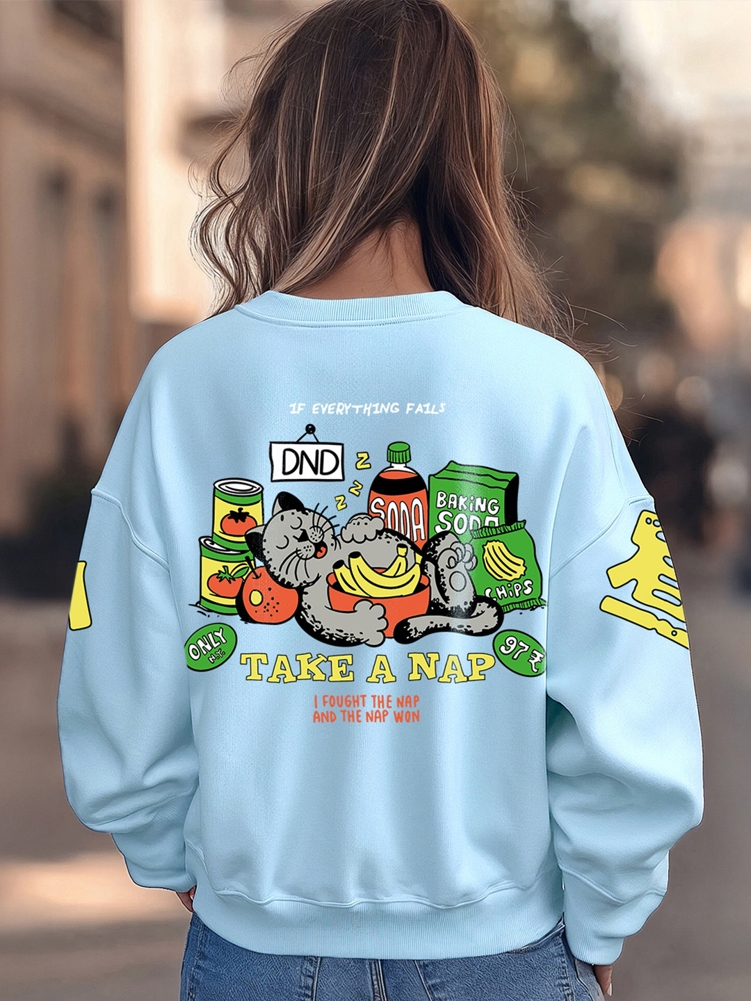 Bewakoof Women  Take a Nap Graphic Printed Oversized Sweatshirt