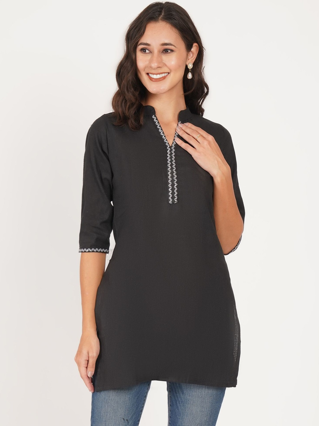 Ethic Glance Embroidered V-Neck Pure Cotton A-Line Kurta