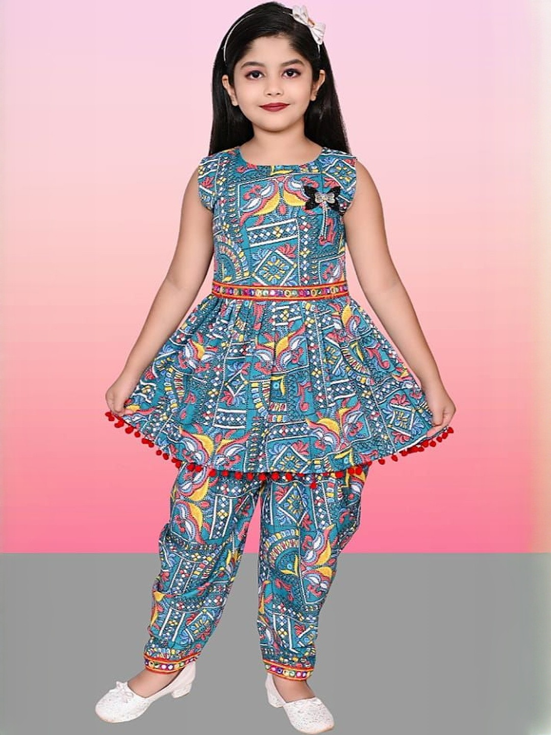 MCST Unisex Kids Silk Blend Sleeveless Dhoti Pants Clothing Set