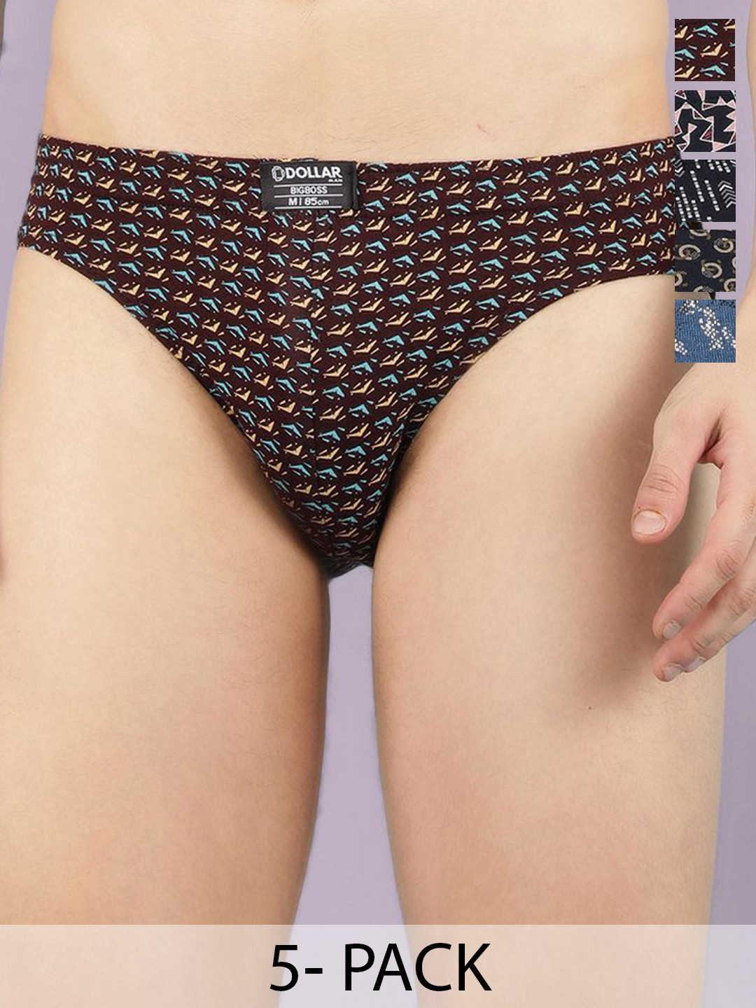 Dollar Bigboss Men's Abstract Printed Pack of 5 Low-Rise Basic Brief