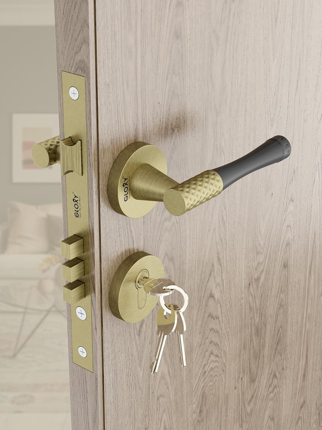 GLOXY Stainless Steel Antique Finish Door Lock With 3 Brass Keys