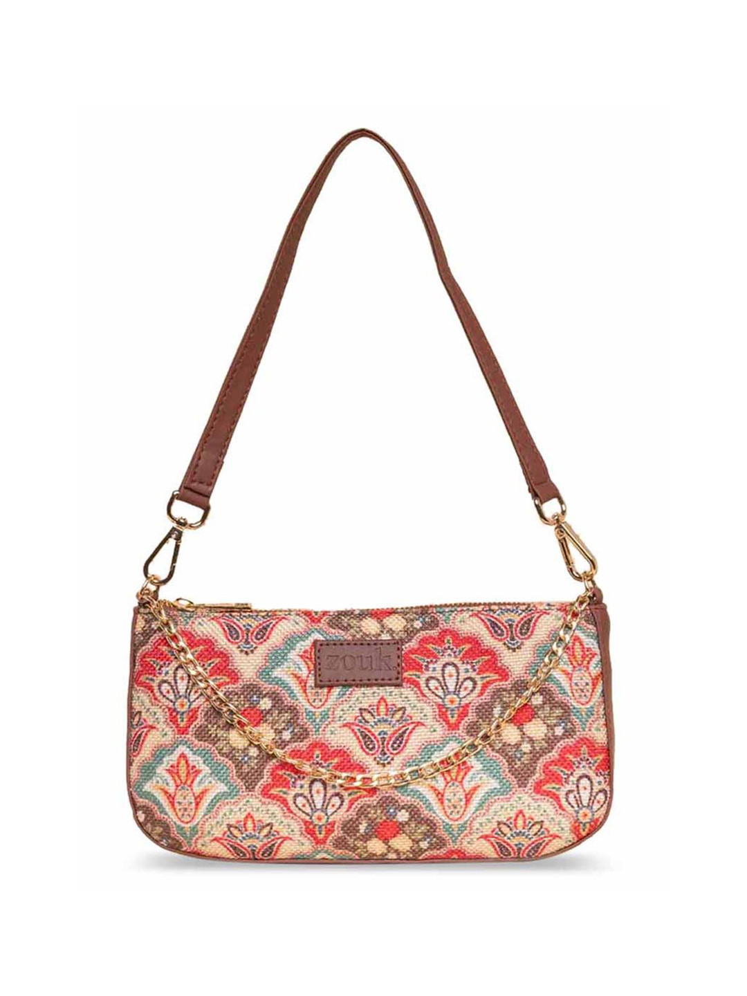 ZOUK Floral Printed Structured Baguette Bag Handbags