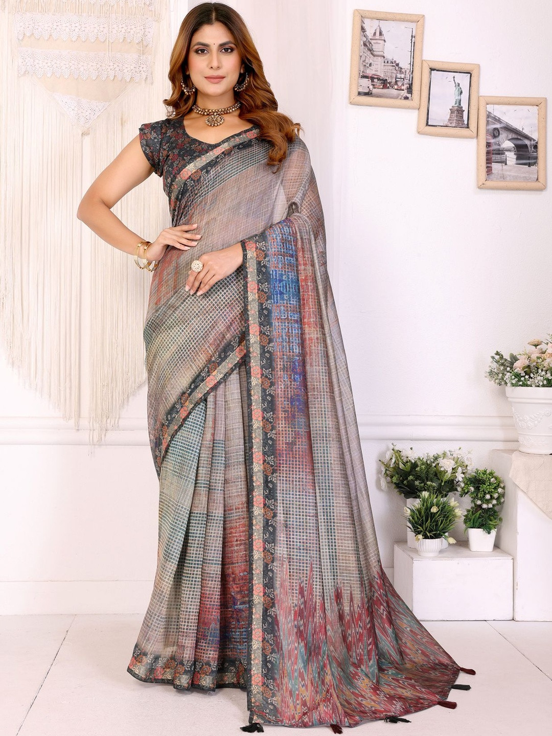 PRISHA FASHION Abstract Pure Cotton Chanderi Saree