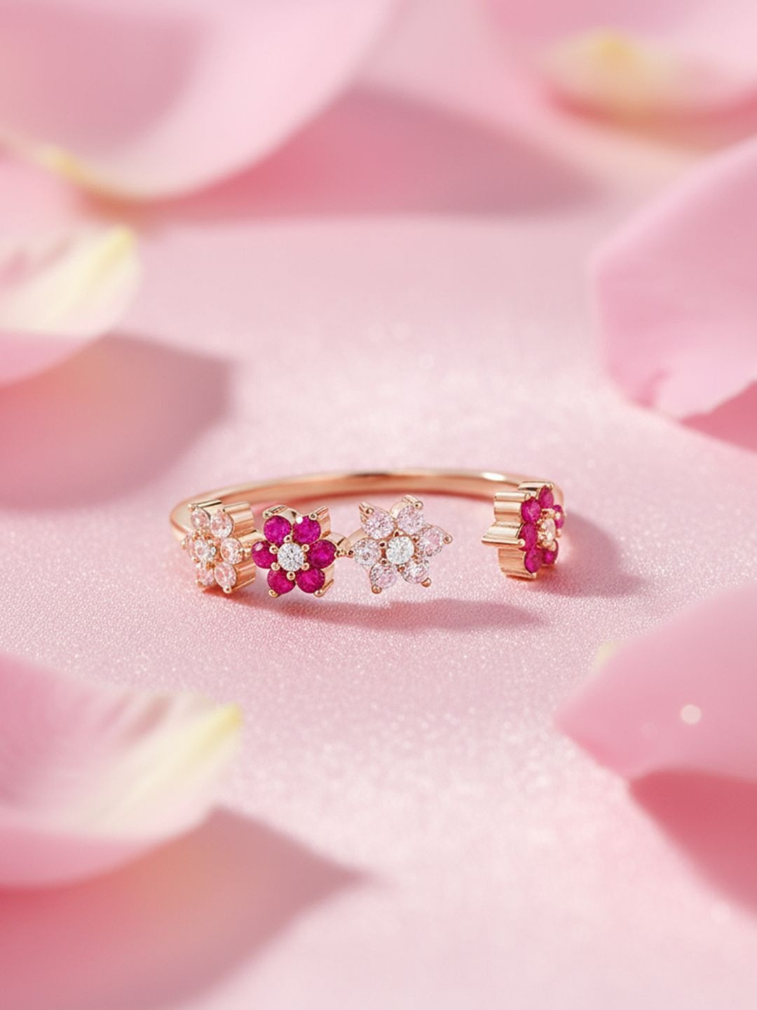 Zavya 925 Sterling Silver Rose Gold-Plated CZ-Studded The Sweetest Garden Finger Ring