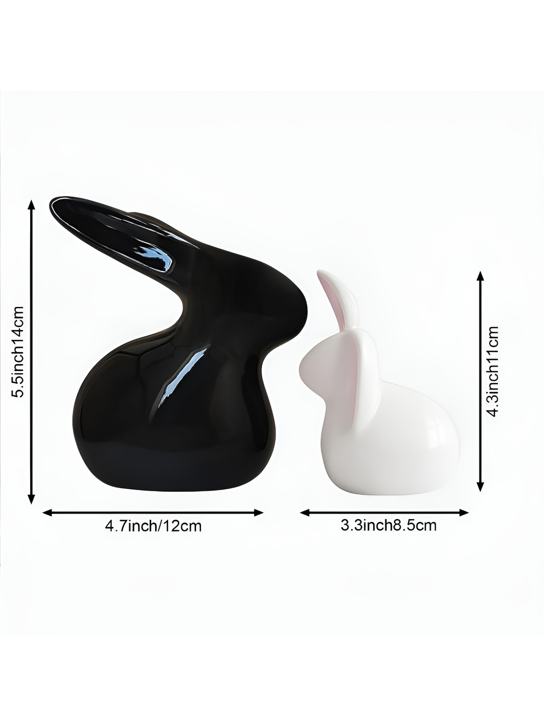 Ascension Black & White 2 Pieces Rabbit Ceramic Figurine Showpieces