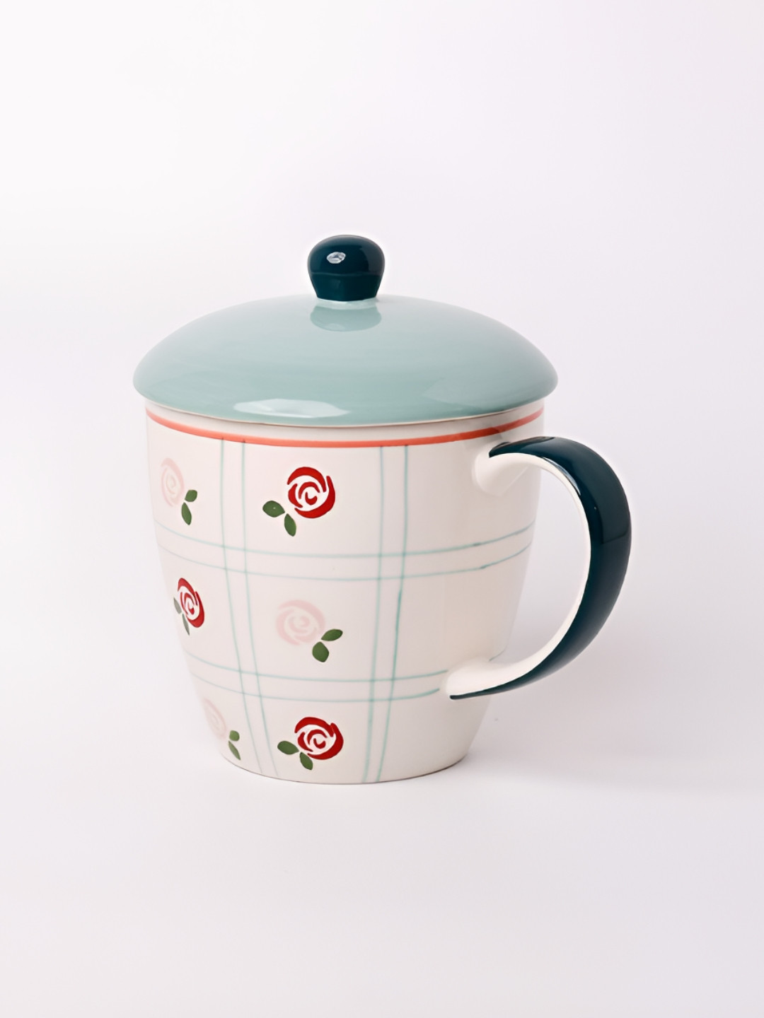 The Wishing Chair White & Blue Floral Printed Ceramic Matte Mugs With Lids 385ml