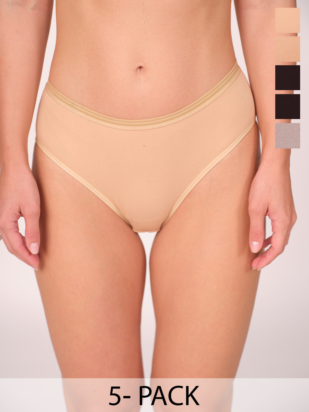 Munns & Mars Women Pack of 5 Solid Mid-Rise Anti Bacterial Hipster Brief