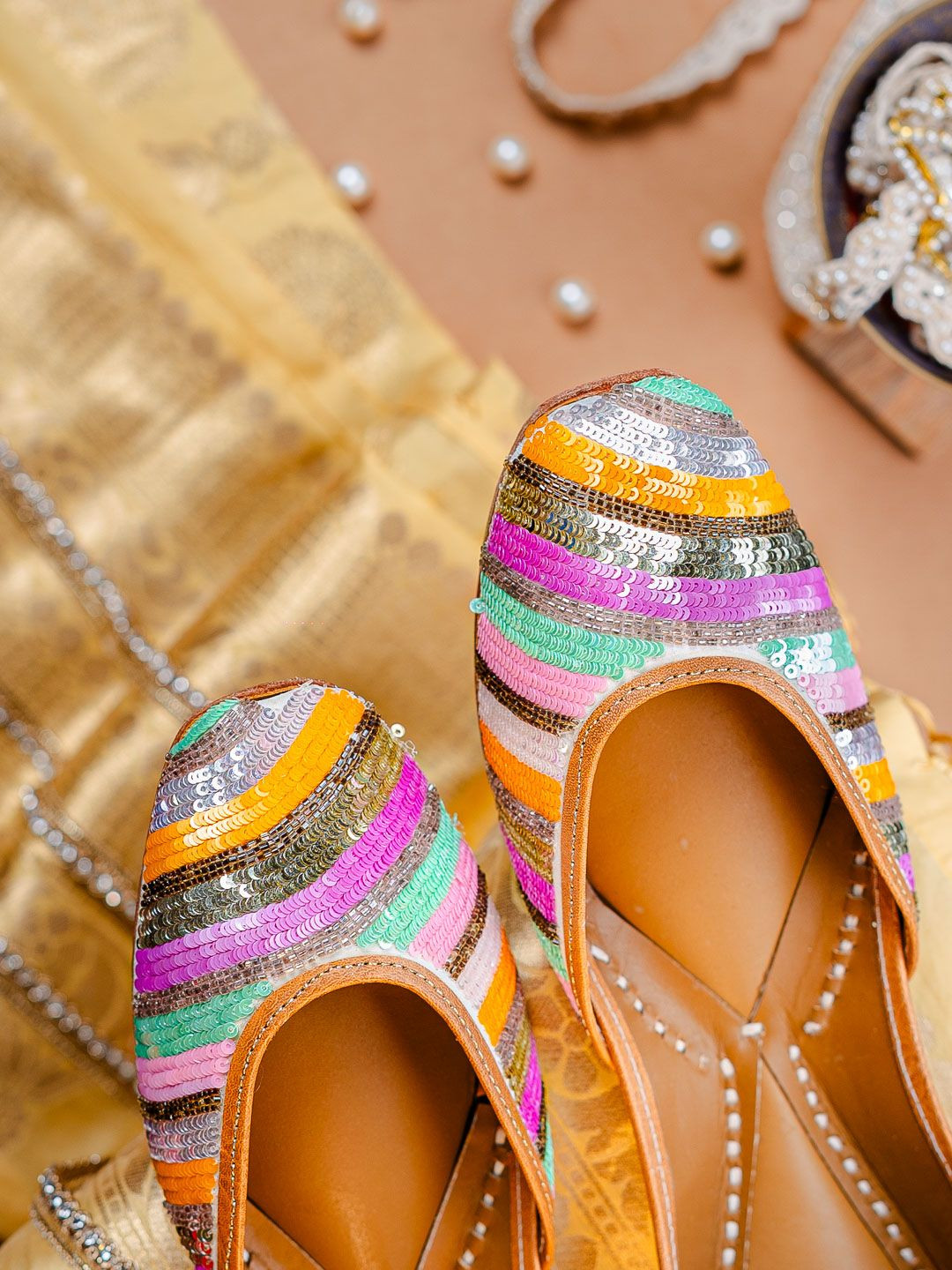 NR By Nidhi Rathi Women Handcrafted Shimmery Multicolored Embroidered Ethnic Jutti Mojari