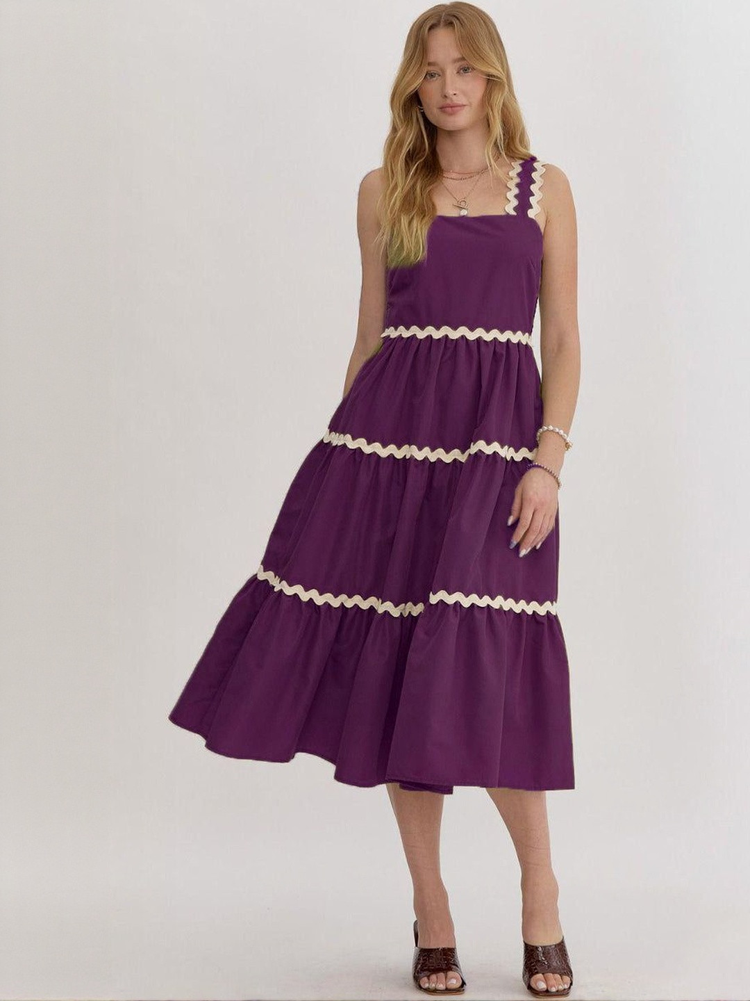 CORSICA Women Ruffled Crepe Gathered or Pleated A-Line Midi Dress