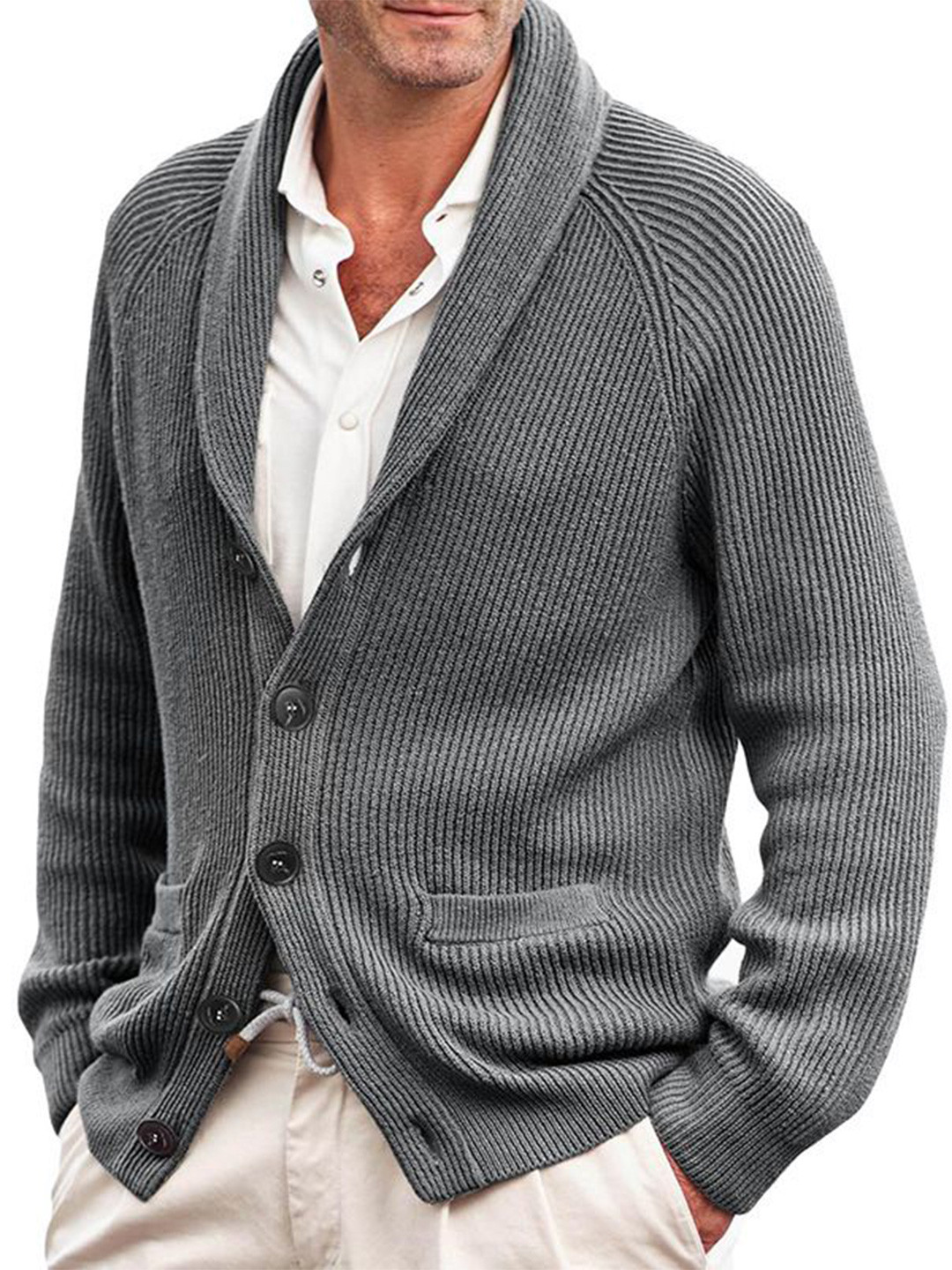 Mast & Harbour Men Striped Self Design Button Detail Shawl Collar Cardigan