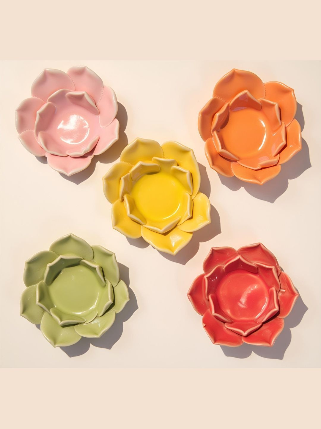 Kraftlik Handicraft Set Of 5 Lotus Flower Candle Holders