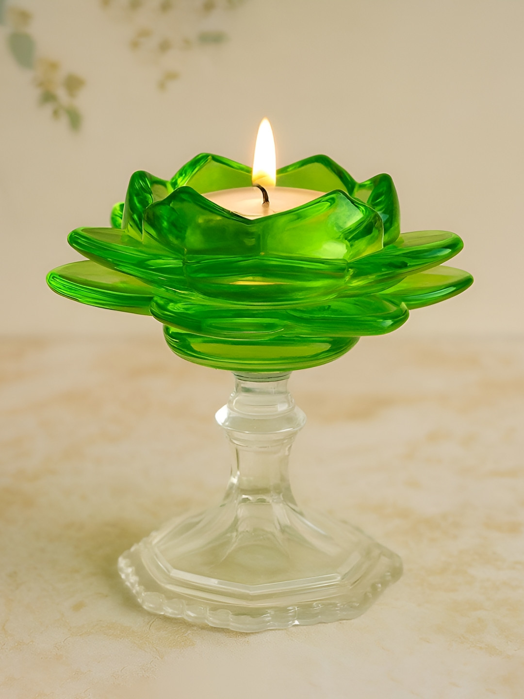 NFI essentials Green Glass Candle Holder