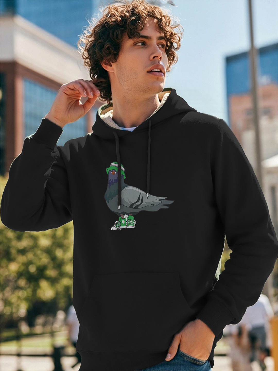 TOGS & TERRE Men Printed Fur Hooded Sweatshirt