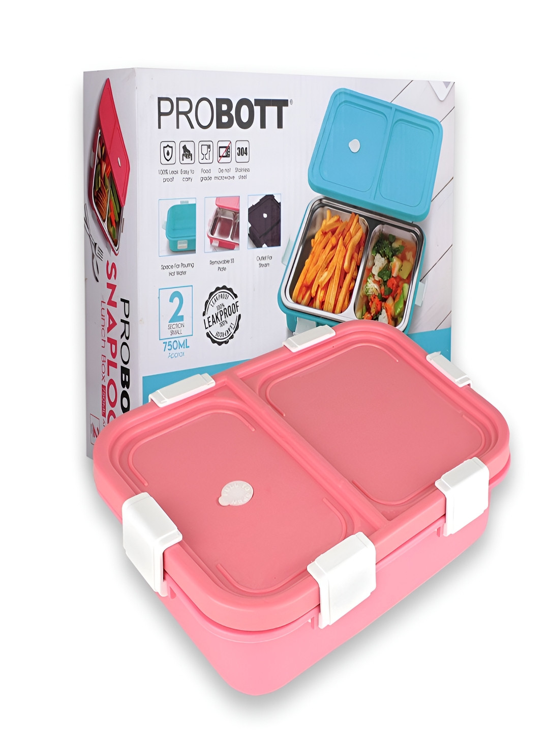 PROBOTT Pink Stainless Steel Easy To Clean Lunch Box