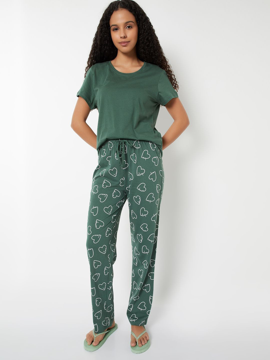 max Women Round Neck Pure Cotton Night suit with Printed Trouser