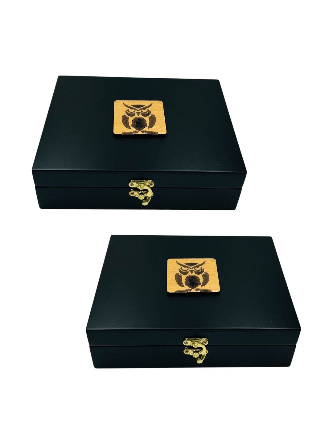 Angira handicrafts Set Of 2 Black Wooden Multipurpose Storage Box With Velvet Interior