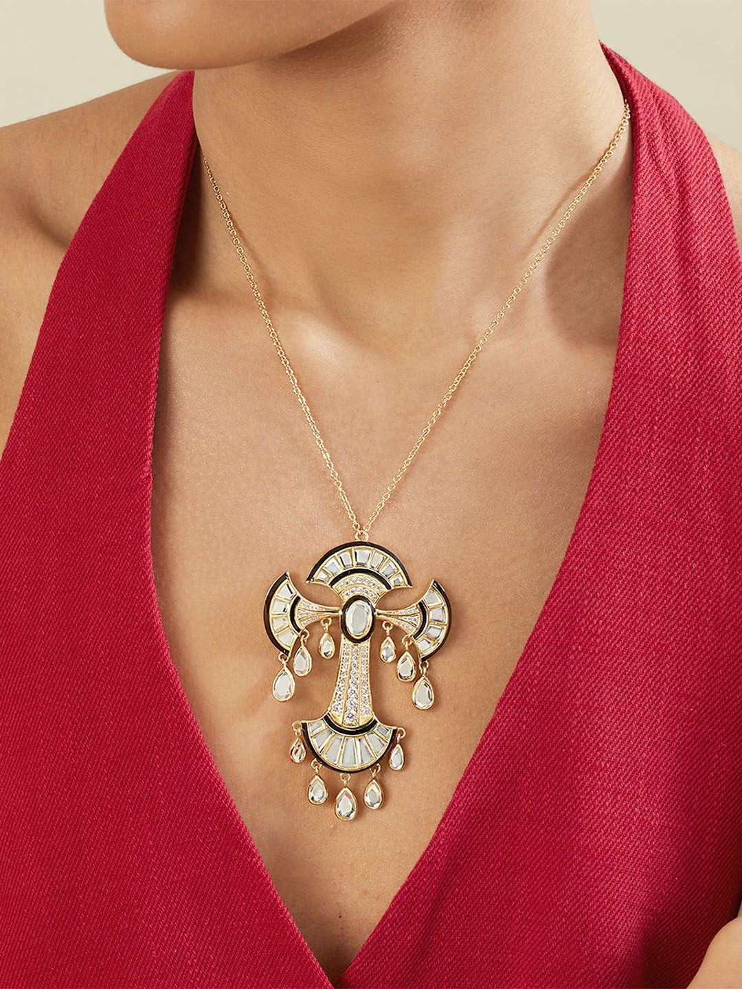 Isharya 18KT Gold-Plated Cubic Zirconia Stones Studded Cristal Pendant Necklace