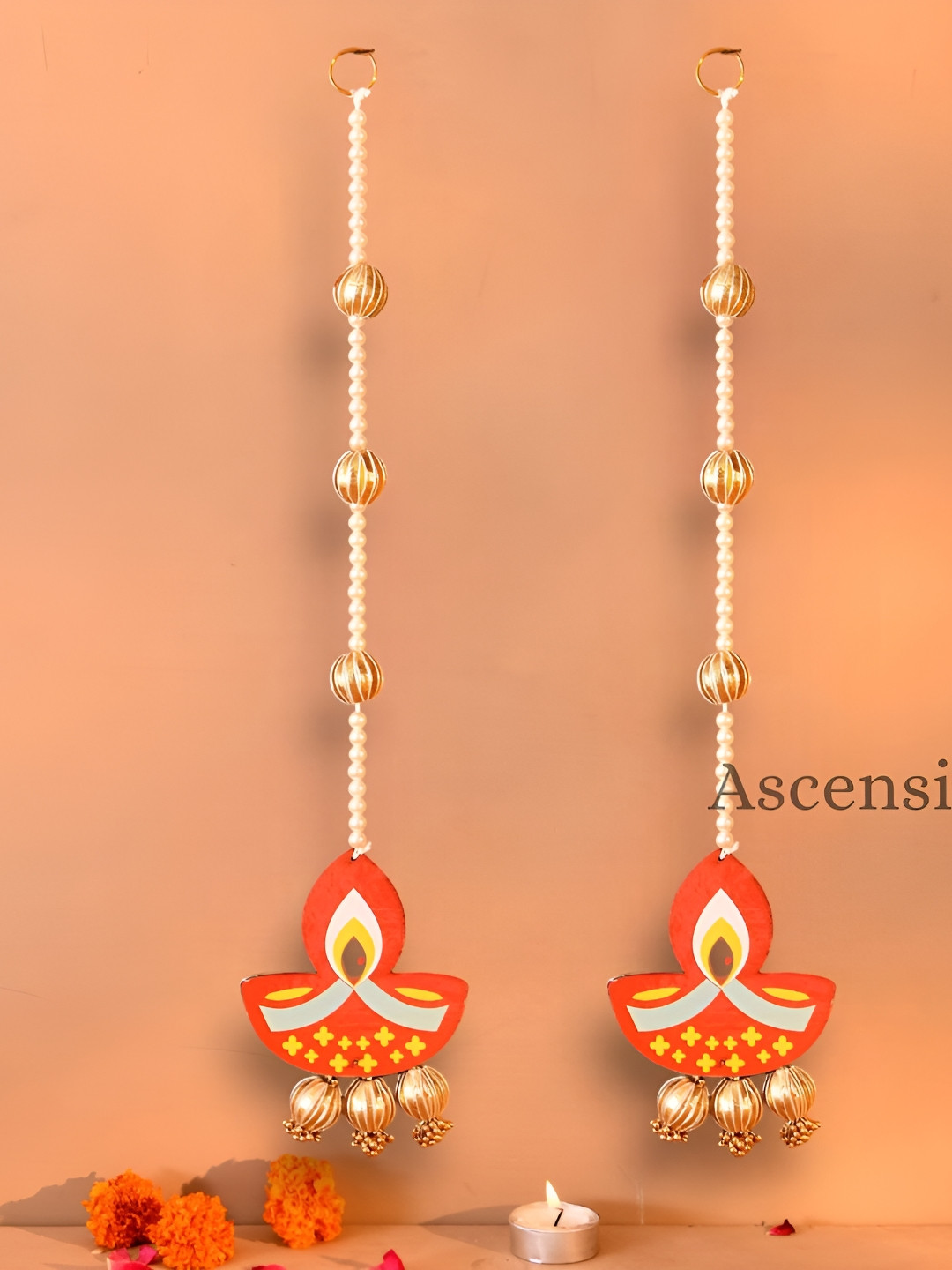 Ascension Red & White 2 Pieces Diya Gota Hangings