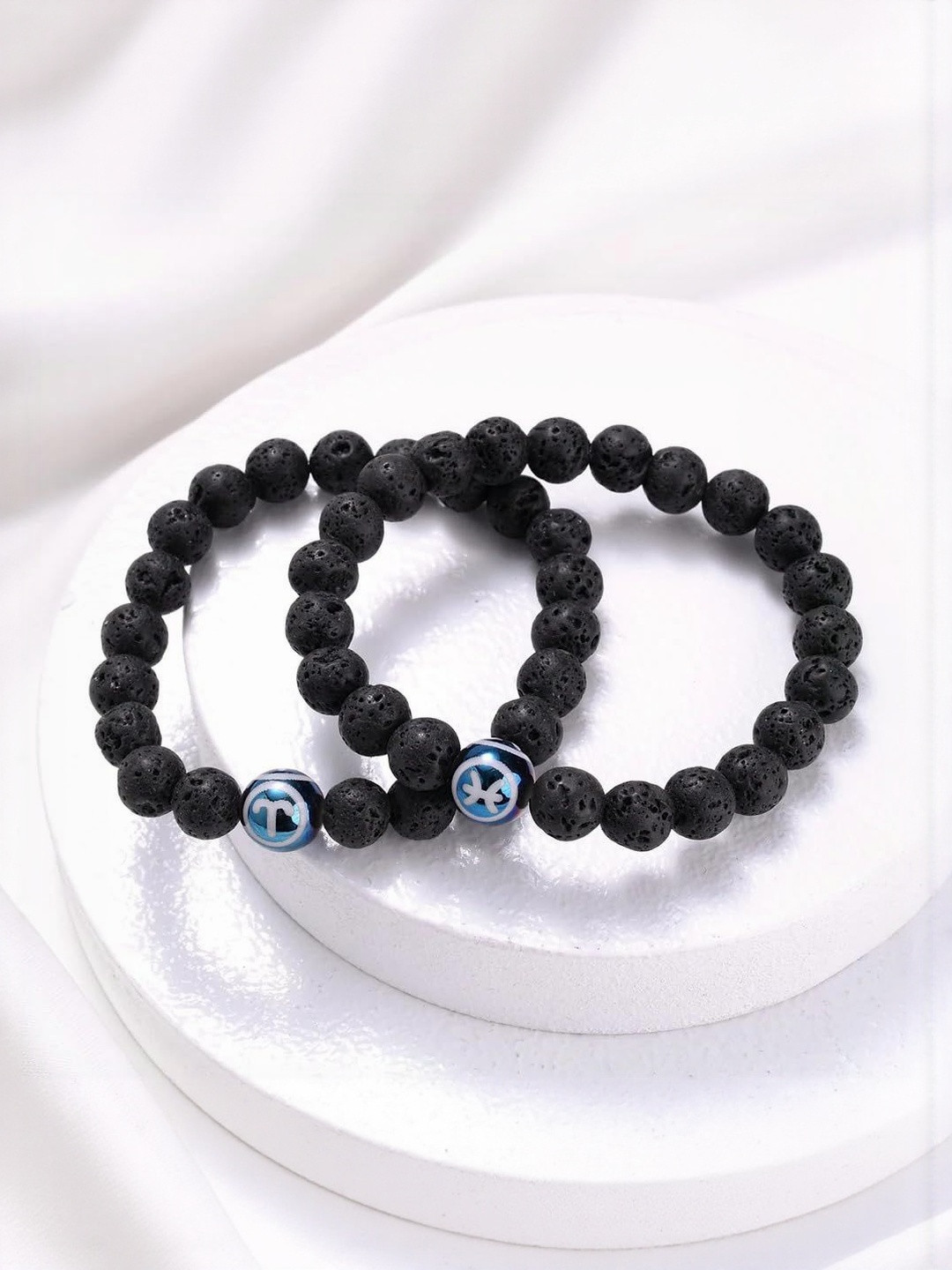 EDMIRIA Unisex Set Of 12 Lava Stone Studddded And Artificial Beaded Elasticated Bracelet