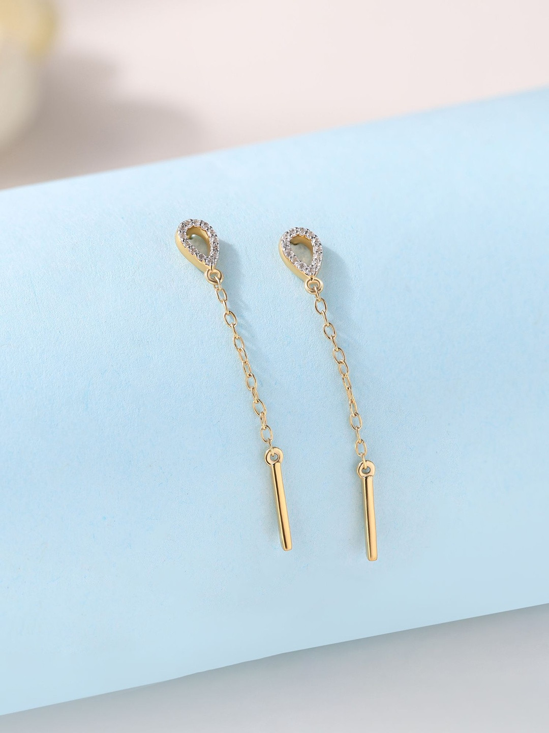 Ornate Jewels 925 Silver 18k Gold Plated Natural White Zircon Long Earring