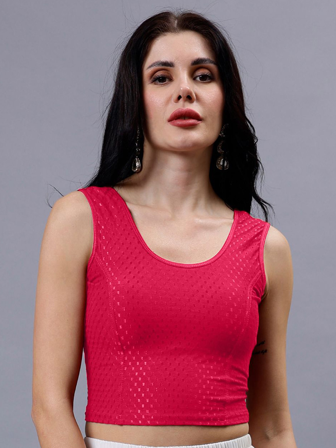 Plus Size Women's  Self Design Woven-Designed Saree Blouse