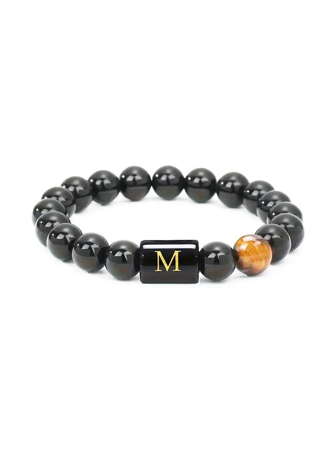 EDMIRIA Ceramic Handmade Letter Link Bracelet with Black Onyx & Tiger Eye Beads