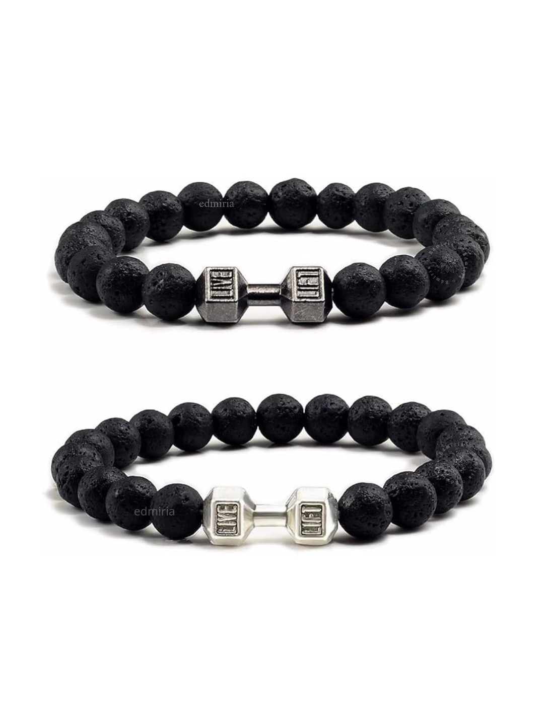 EDMIRIA Unisex Set Of 2 Ceramic Artificial Beaded Dumbbell Elasticated Bracelets