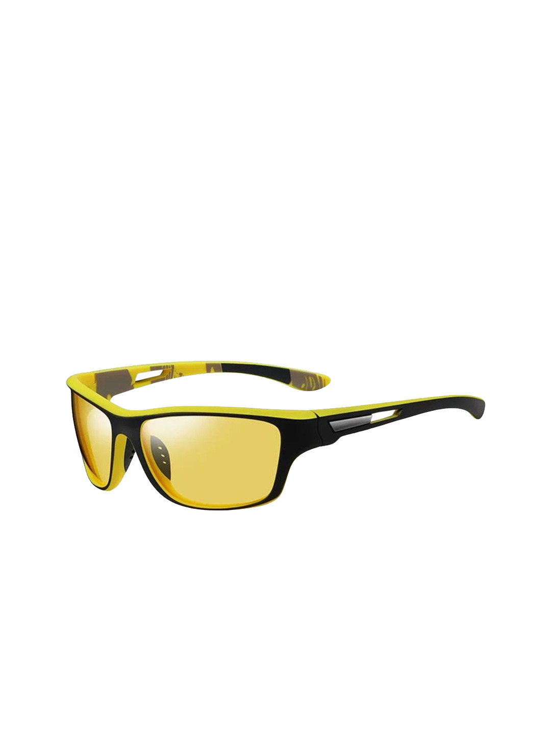 goglassic Unisex Rectangle Sunglasses With Polarised And UV Rider-V1-Black-Yellow