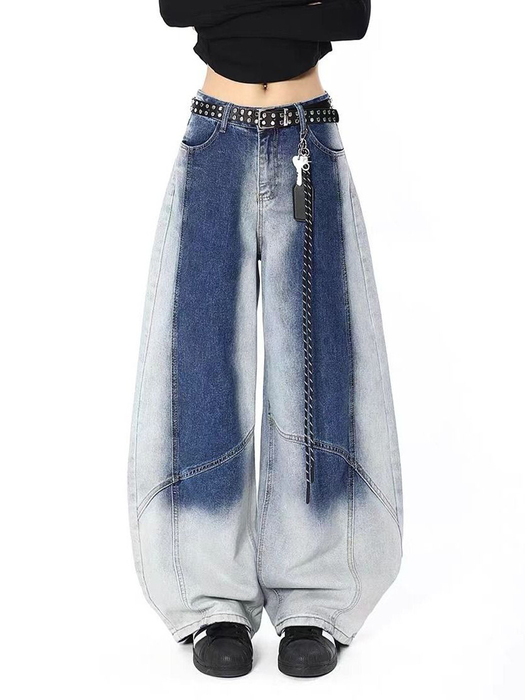 StyleCast x Revolte Women Wide Leg Mid-Rise Heavy Fade Jeans
