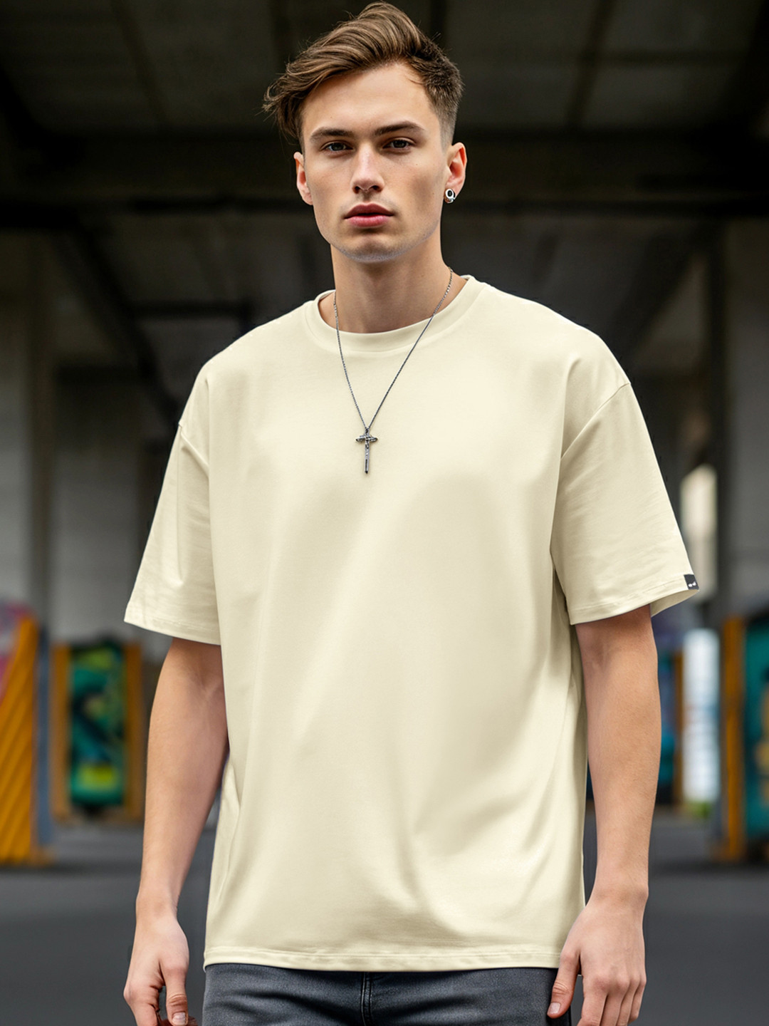 Bewakoof Men Cotton White Solid Oversize T-Shirt