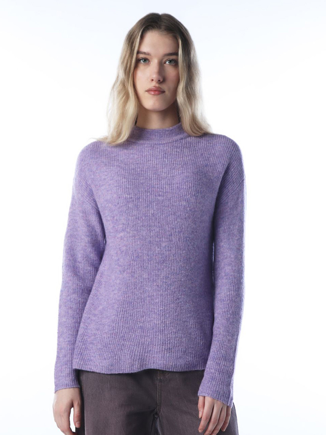 ONLY Women High Neck Full Sleeve Pullover Sweater with Fuzzy Detail