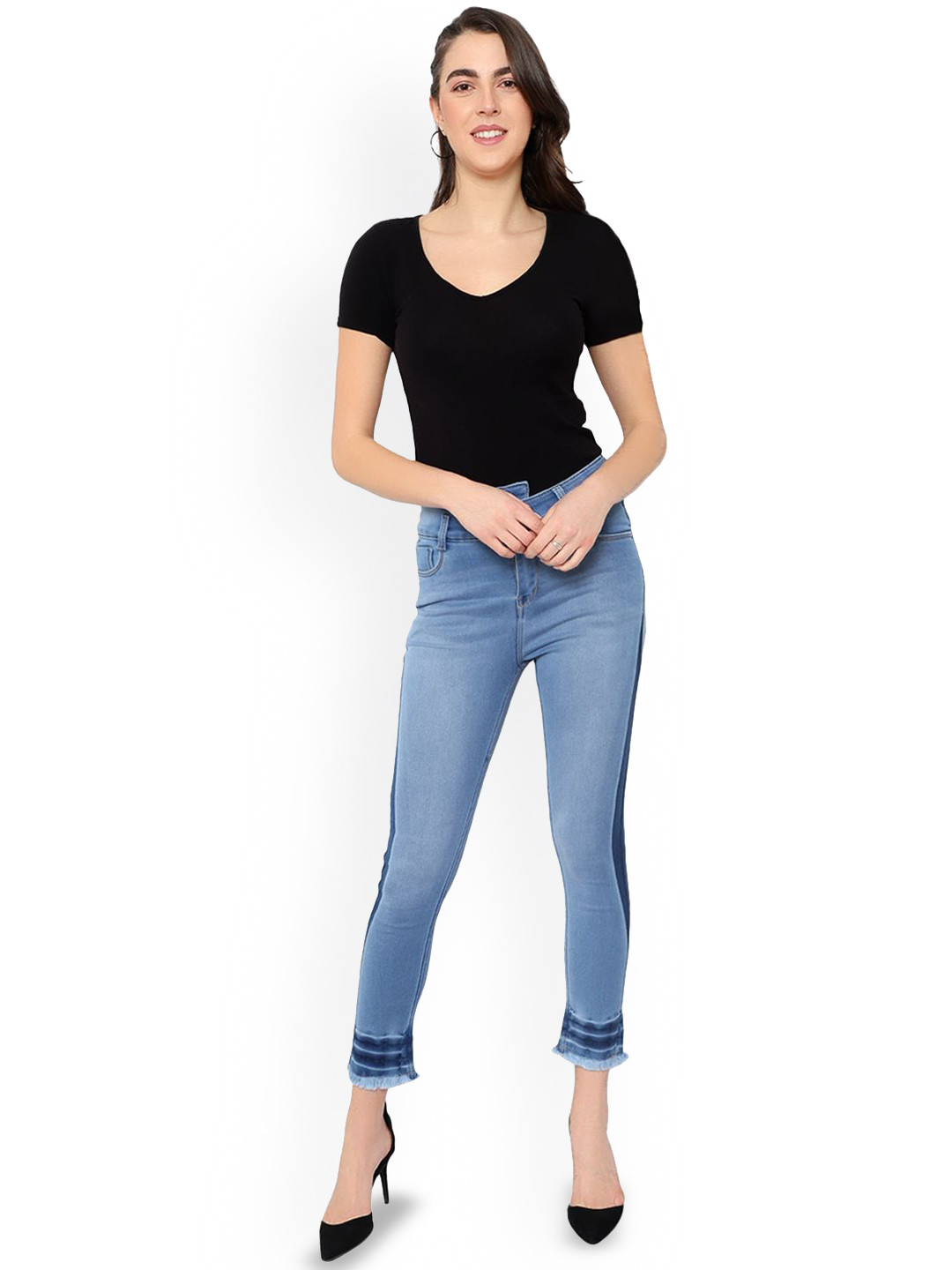 God's Club Women Skinny Fi tHigh-Rise Light Fade Jeans