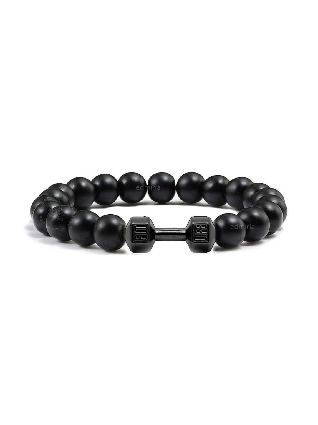 EDMIRIA Unisex Black Ceramic Motivational Dumbbell Charm Bracelet