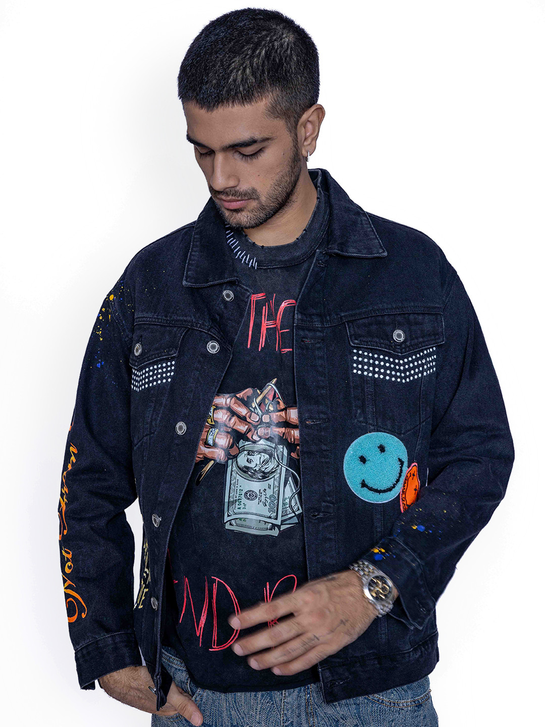 VALKYRE Men Water Resistant Bomber With Patchwork Cotton Jacket