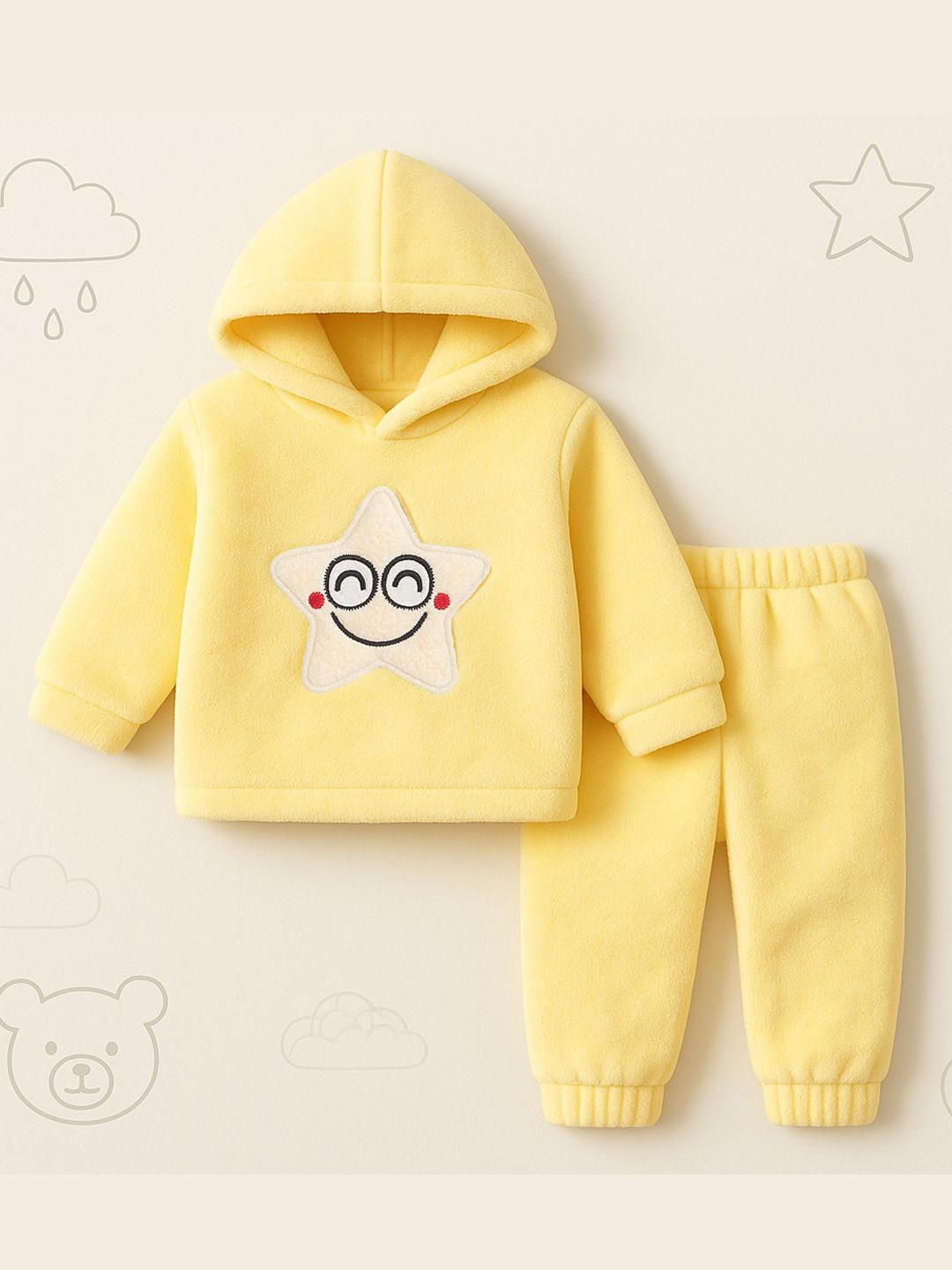 Bold N Elegant Kids Yellow Embroidered Hoodie & Jogger Clothing Set