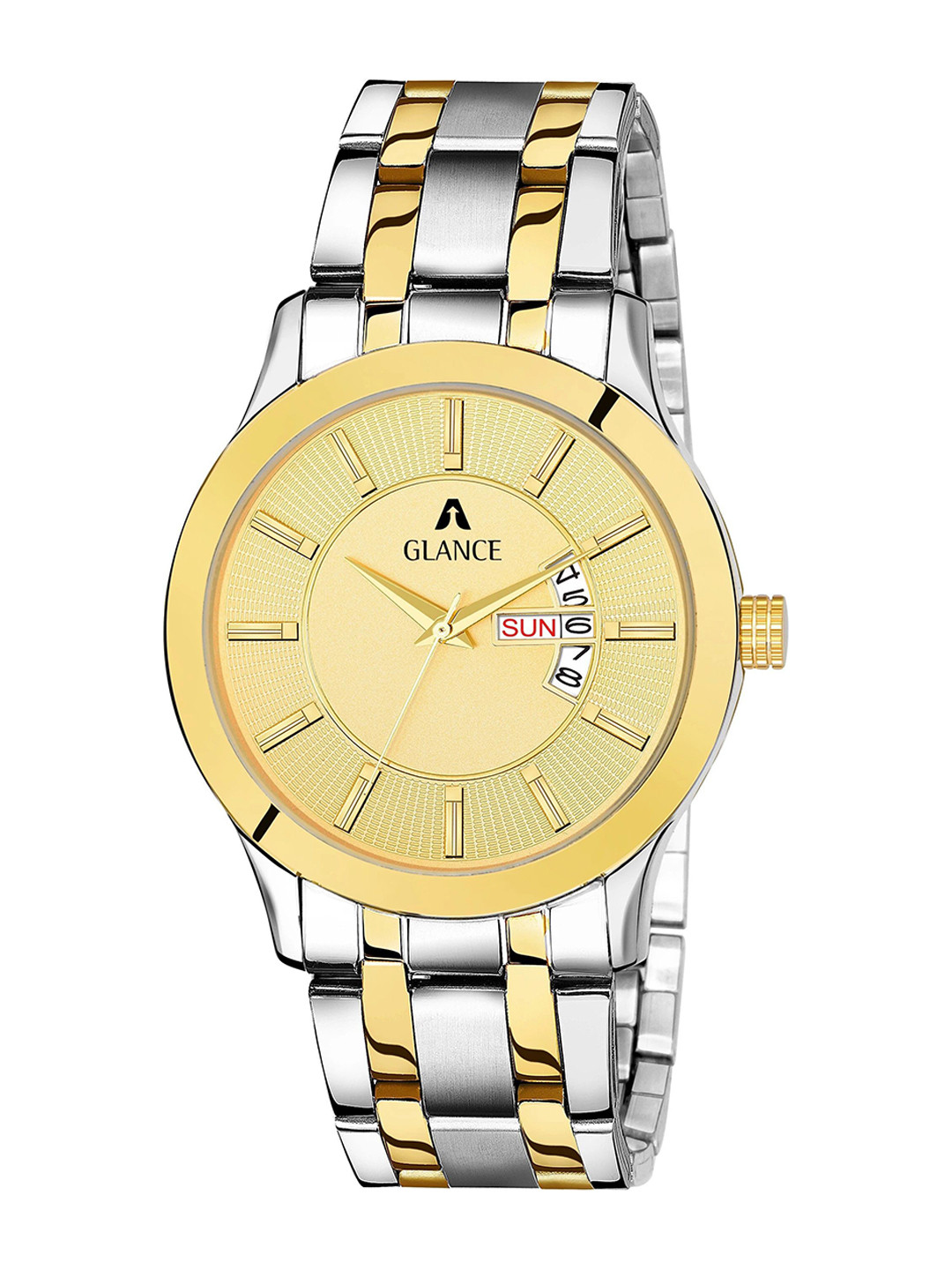 Aglance Men Stainless Steel Analogue Watches JK_361627BM03 Golden Dial Mens Watch