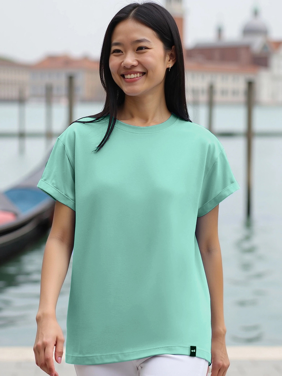 Bewakoof Women's Granite Green Boyfriend T-shirt