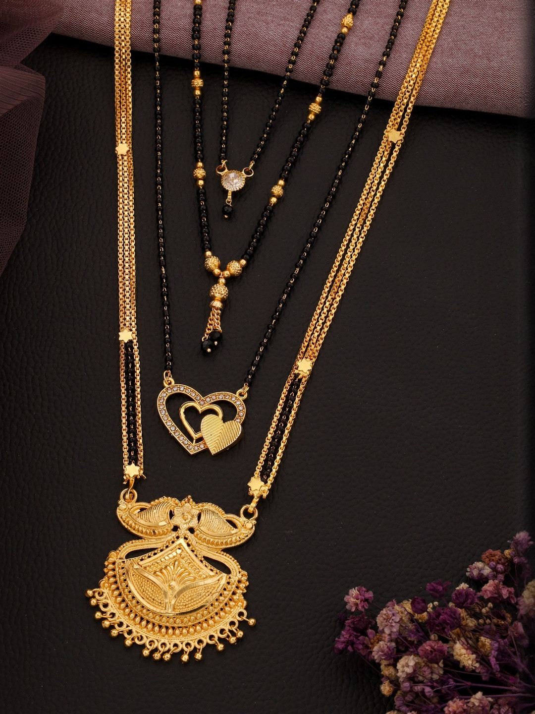 Bhanu diam Women Pack Of 4 Gold-Plated S-Hook Closure Brass Mangalsutra