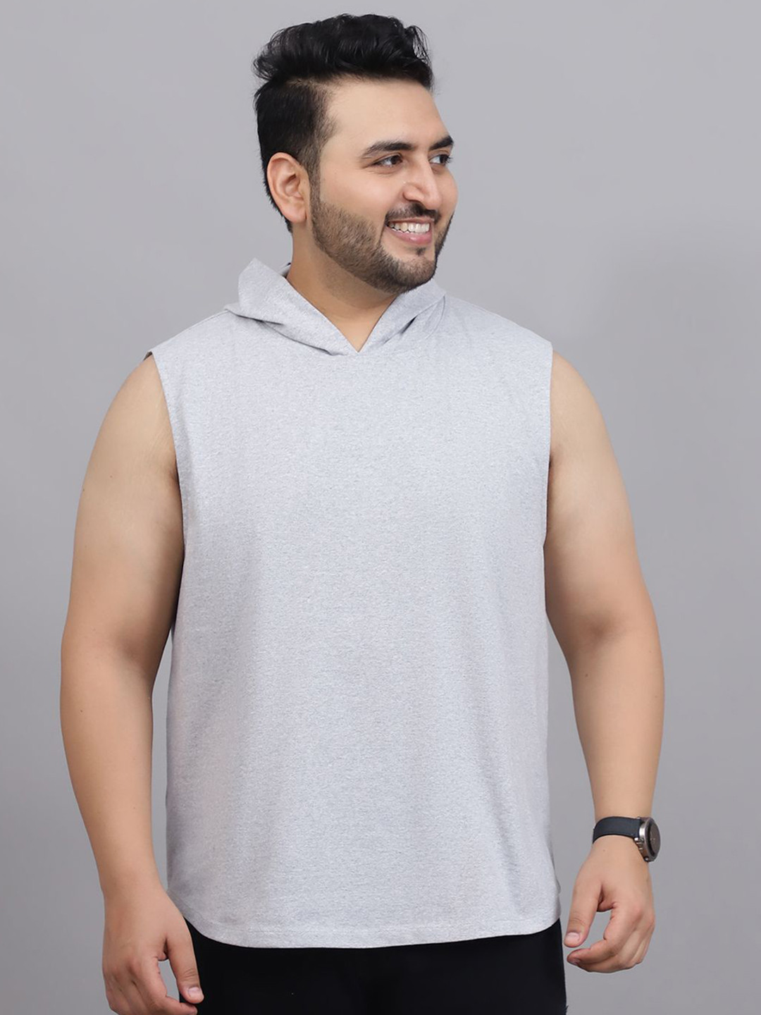 Rute Plus Size Sleeveless Hooded Cotton Regular Fit T-shirt