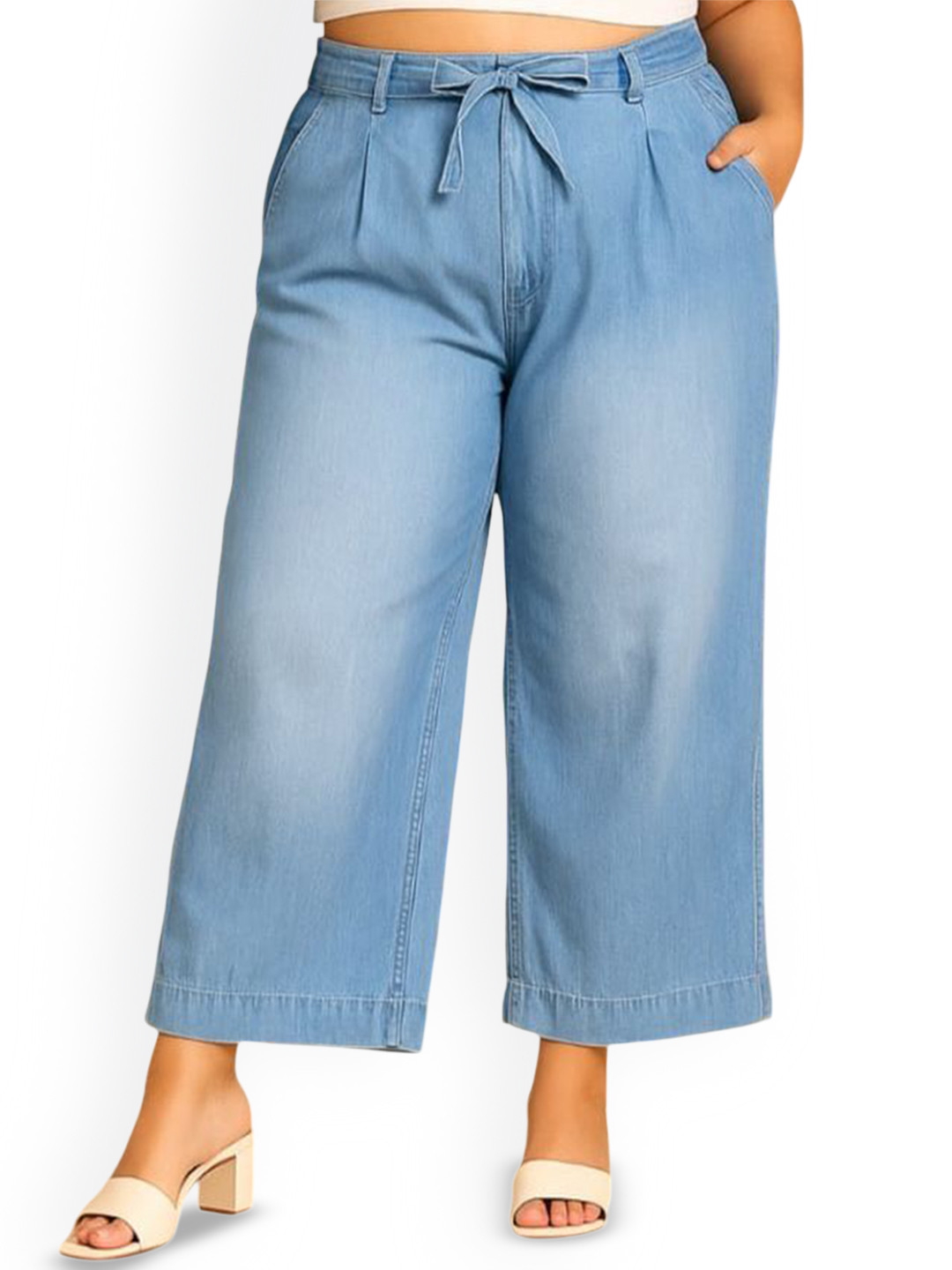 Novio Women Relaxed Straight Leg Solid Flared High-Rise Culottes Trousers